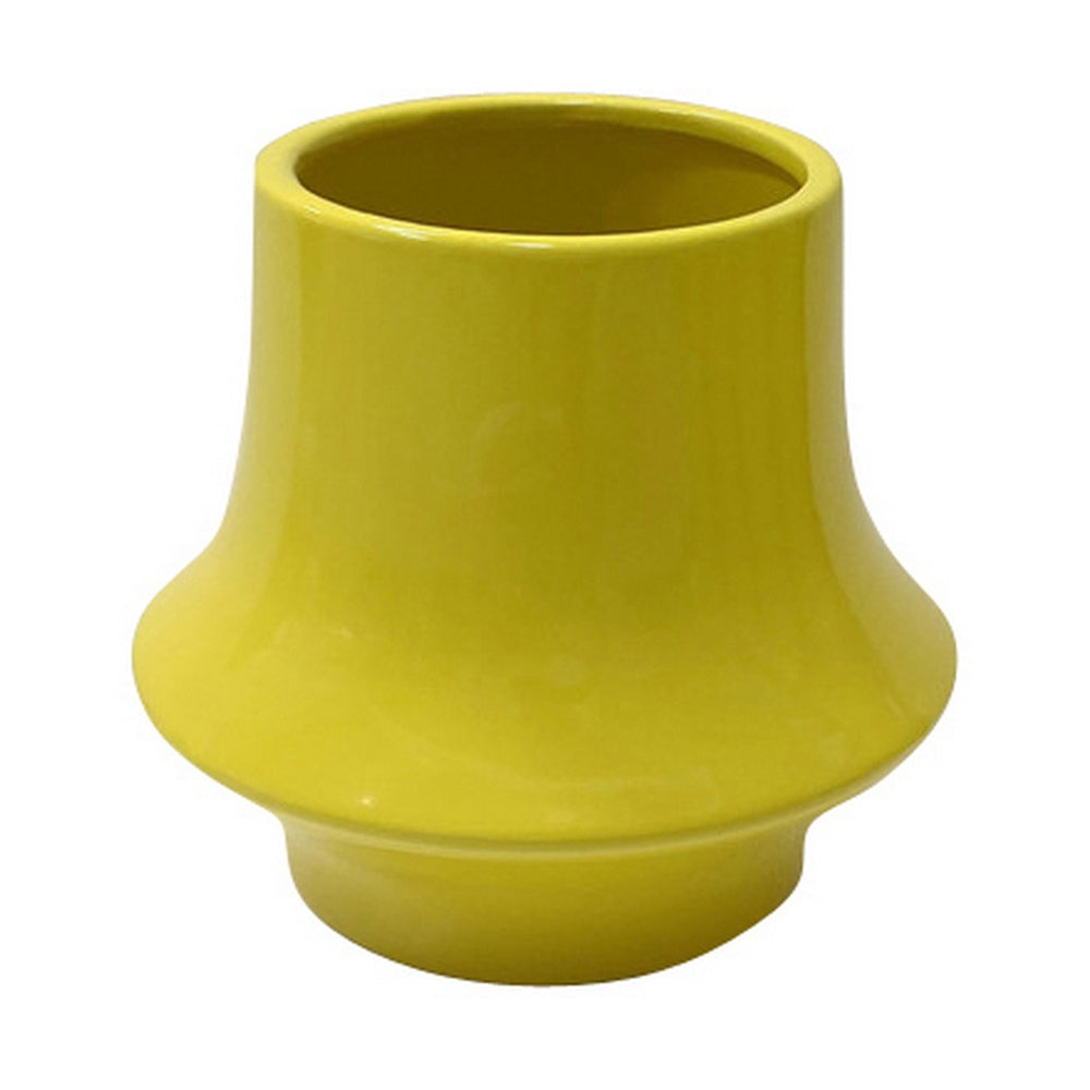 Ziva Modern Decorative Vase with Flared Base, Yellow Ceramic 9 Inch-BM353538