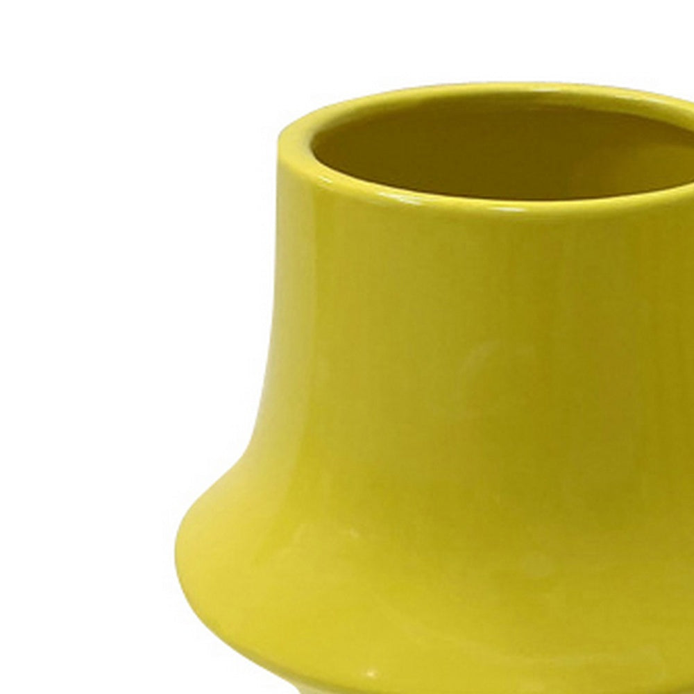 Ziva Modern Decorative Vase with Flared Base, Yellow Ceramic 9 Inch-BM353538