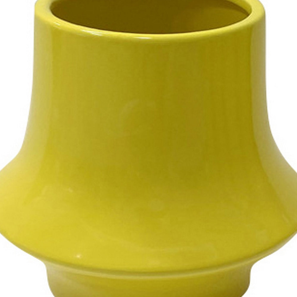 Ziva Modern Decorative Vase with Flared Base, Yellow Ceramic 9 Inch-BM353538