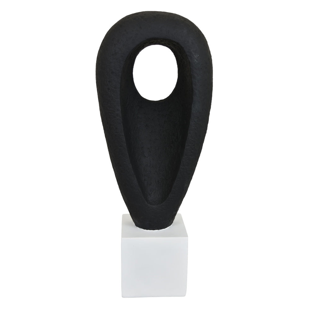 Decorative Tabletop Accent, White Marble Base, Black Teardrop, 18 Inch-BM353539