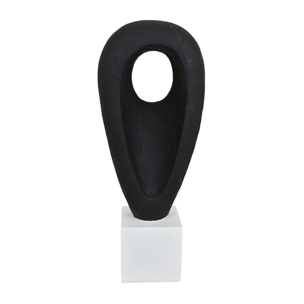 Decorative Tabletop Accent, White Marble Base, Black Teardrop, 18 Inch-BM353539