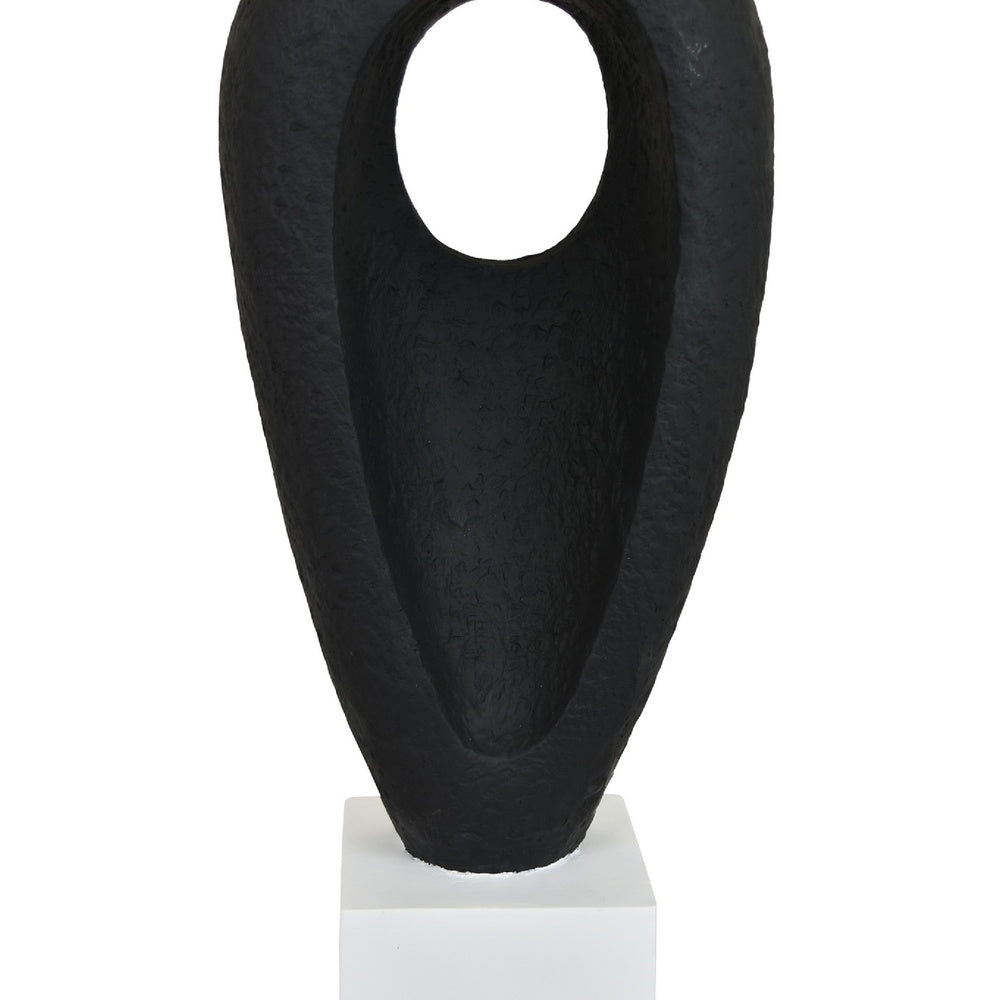 Decorative Tabletop Accent, White Marble Base, Black Teardrop, 18 Inch-BM353539