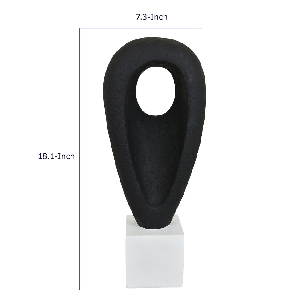 Decorative Tabletop Accent, White Marble Base, Black Teardrop, 18 Inch-BM353539