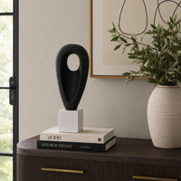 Decorative Tabletop Accent, White Marble Base, Black Teardrop, 18 Inch-BM353539