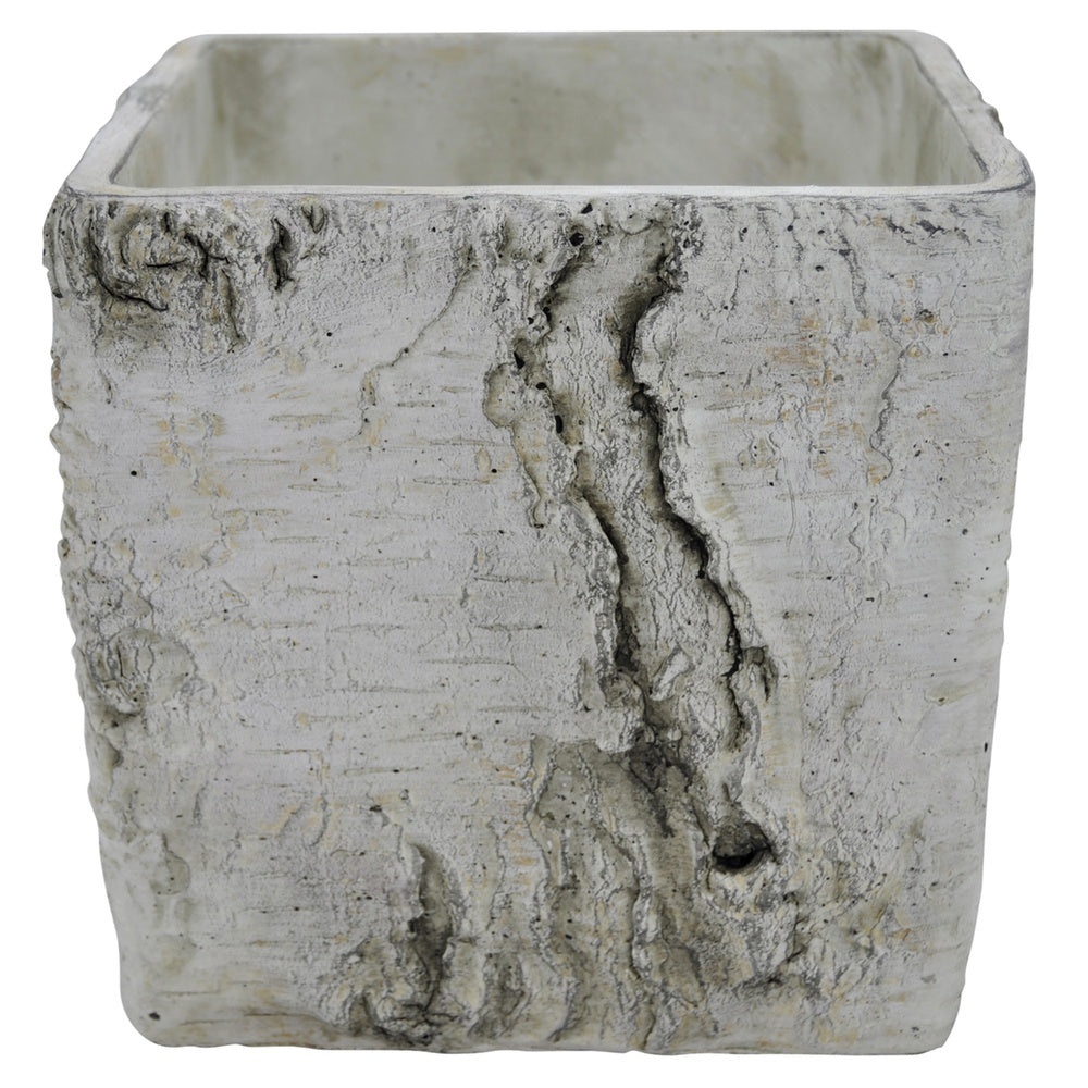 Outdoor Decorative Planter, Faux Bois Textured Terracotta, 7 Inch Gray-BM353540