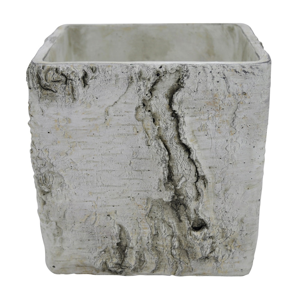 Outdoor Decorative Planter, Faux Bois Textured Terracotta, 7 Inch Gray-BM353540