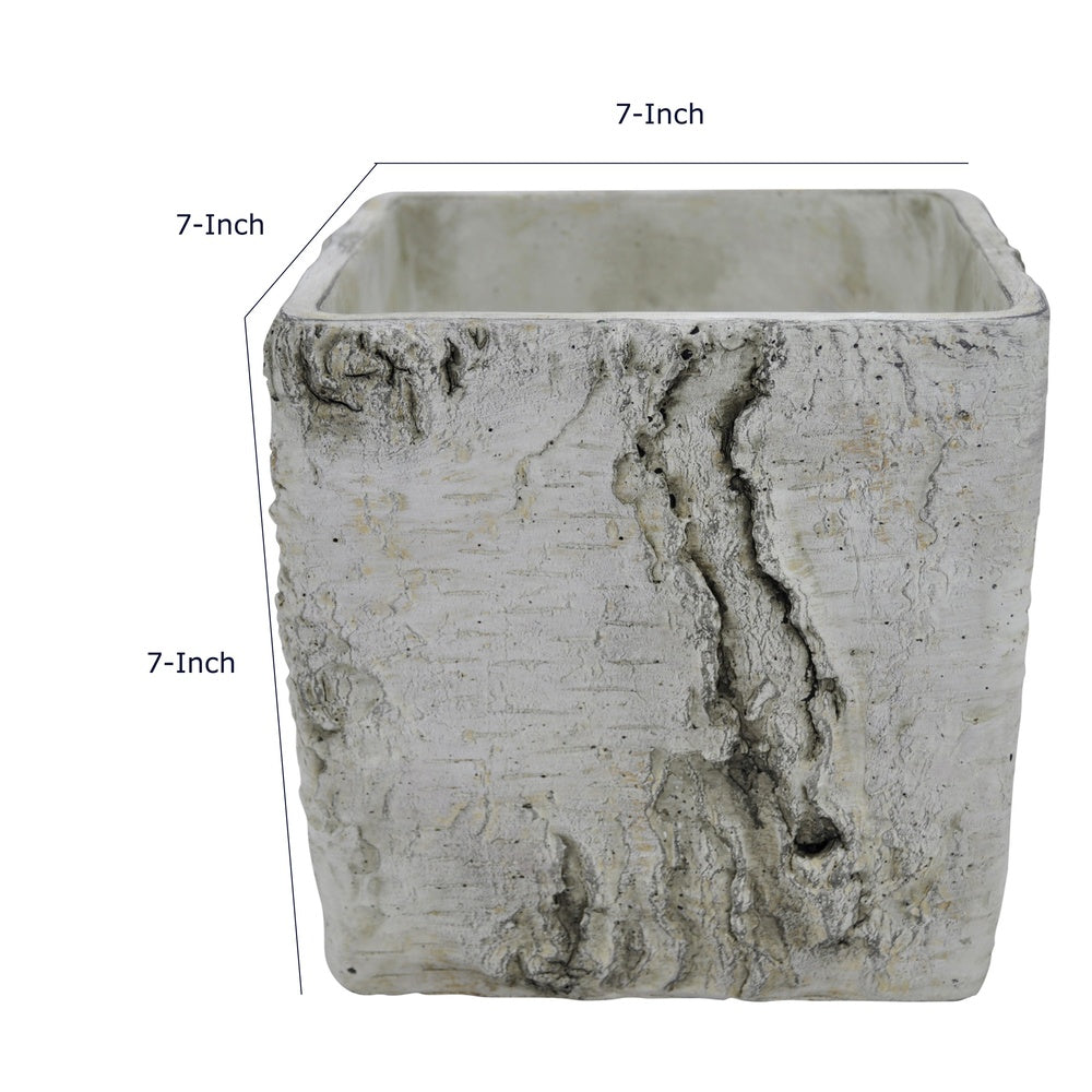 Outdoor Decorative Planter, Faux Bois Textured Terracotta, 7 Inch Gray-BM353540