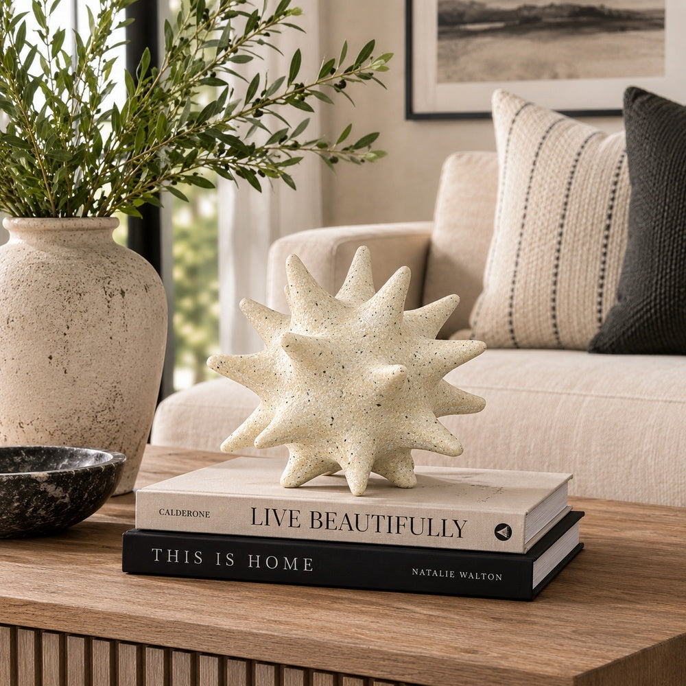Spiked Tabletop Décor, Textured Coastal Accent, White Resin, 8 Inch-BM353541