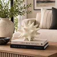 Spiked Tabletop Décor, Textured Coastal Accent, White Resin, 8 Inch-BM353541