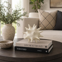 Spiked Tabletop Décor, Textured Coastal Accent, White Resin, 8 Inch-BM353541