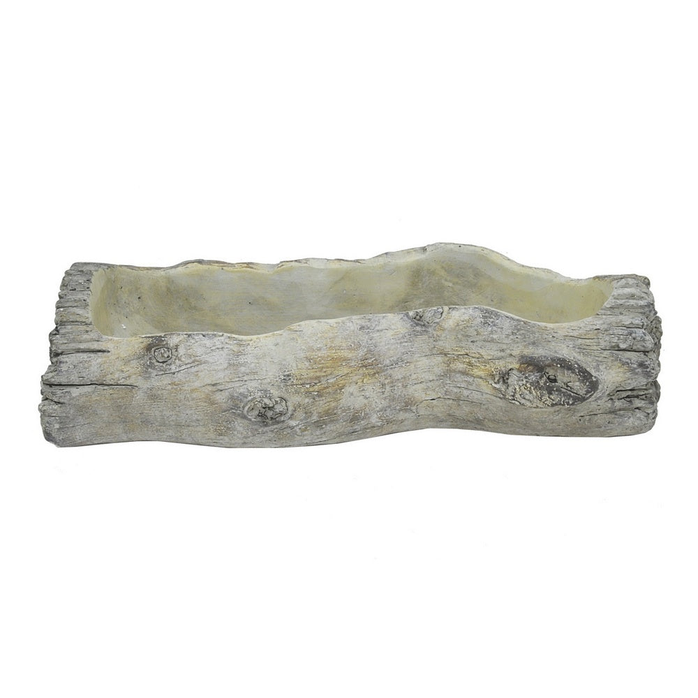 Decorative Faux Log Planter, Driftwood Style Terracotta, 13 Inch Gray-BM353542