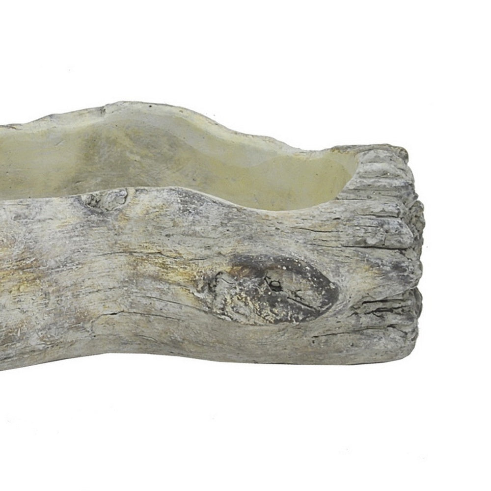 Decorative Faux Log Planter, Driftwood Style Terracotta, 13 Inch Gray-BM353542