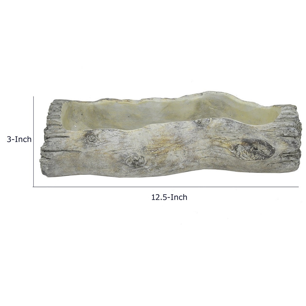 Decorative Faux Log Planter, Driftwood Style Terracotta, 13 Inch Gray-BM353542