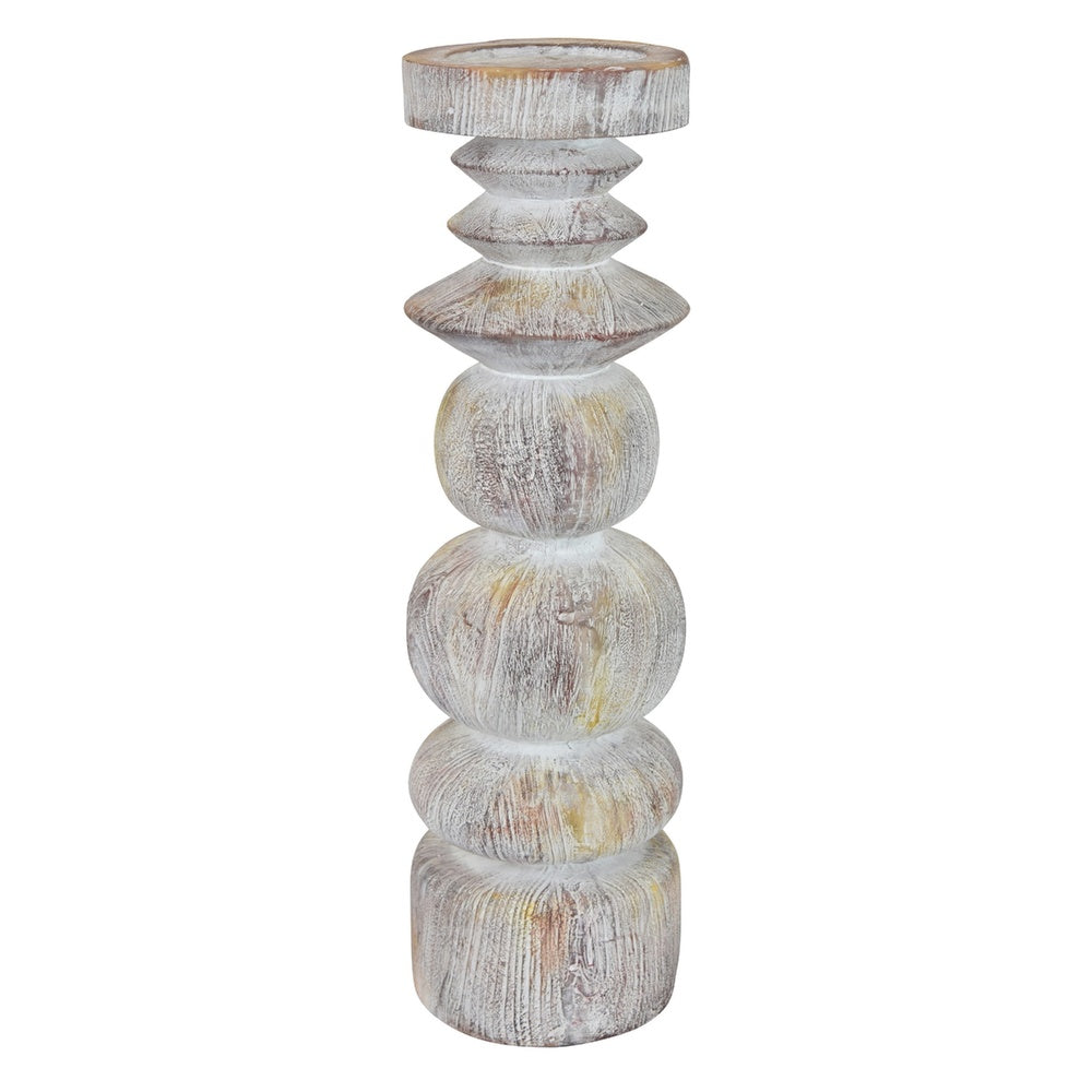 Josi Tabletop Décor Candle Holder, Sculpted Turned Whitewash Resin, 18 Inch -BM353543