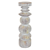 Josi Tabletop Décor Candle Holder, Sculpted Turned Whitewash Resin, 18 Inch -BM353543