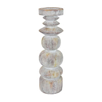 Josi Tabletop Décor Candle Holder, Sculpted Turned Whitewash Resin, 18 Inch -BM353543