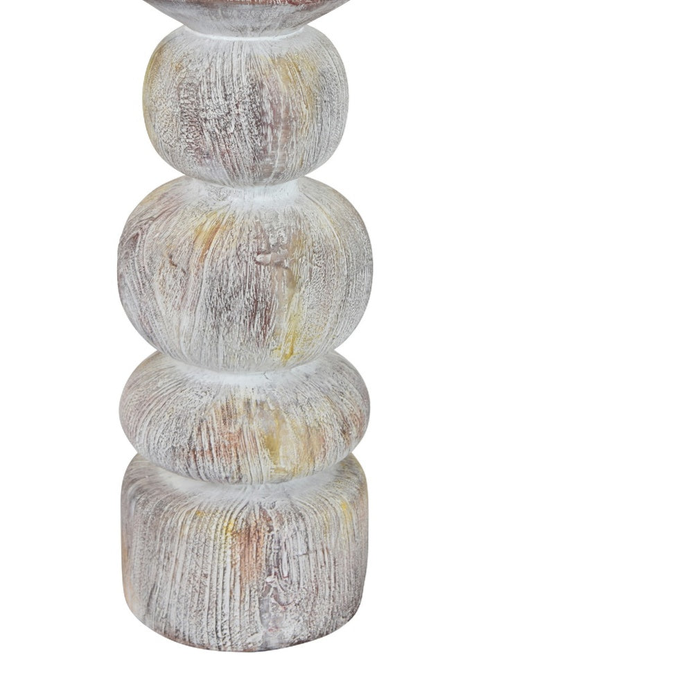 Josi Tabletop Décor Candle Holder, Sculpted Turned Whitewash Resin, 18 Inch -BM353543