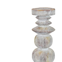 Josi Tabletop Décor Candle Holder, Sculpted Turned Whitewash Resin, 18 Inch -BM353543
