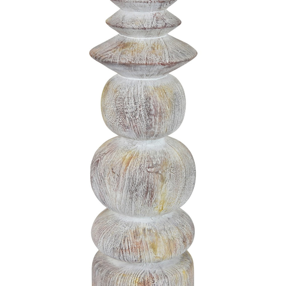 Josi Tabletop Décor Candle Holder, Sculpted Turned Whitewash Resin, 18 Inch -BM353543