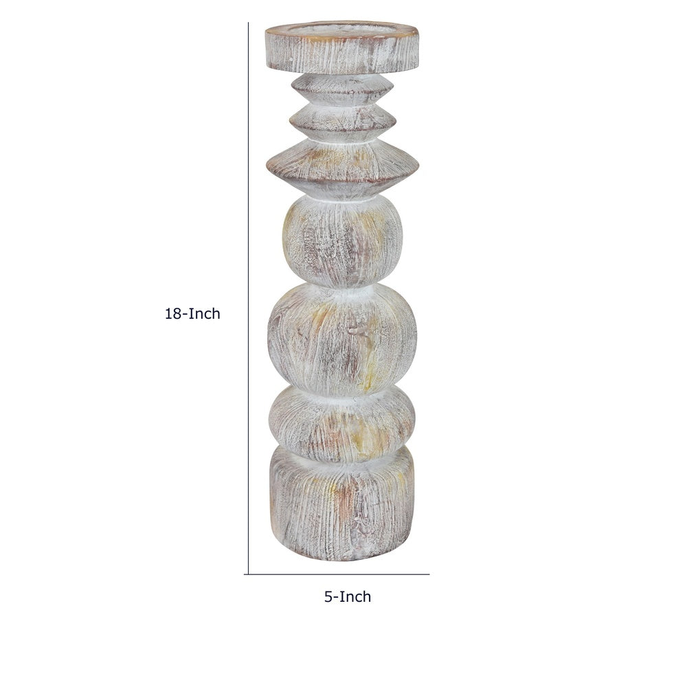 Josi Tabletop Décor Candle Holder, Sculpted Turned Whitewash Resin, 18 Inch -BM353543