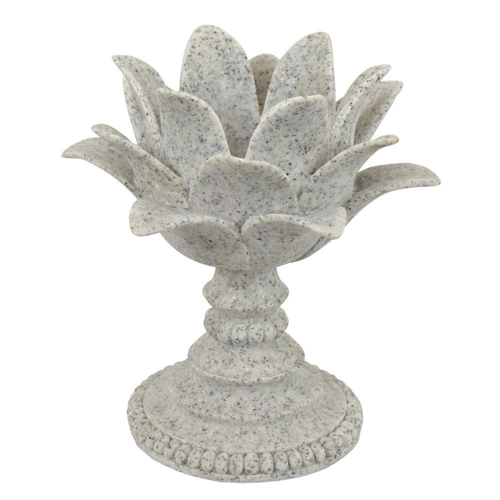 Tabletop Décor Candle Holder, Lotus Leaf Sculptural, Speckled Gray, 10 Inch-BM353544