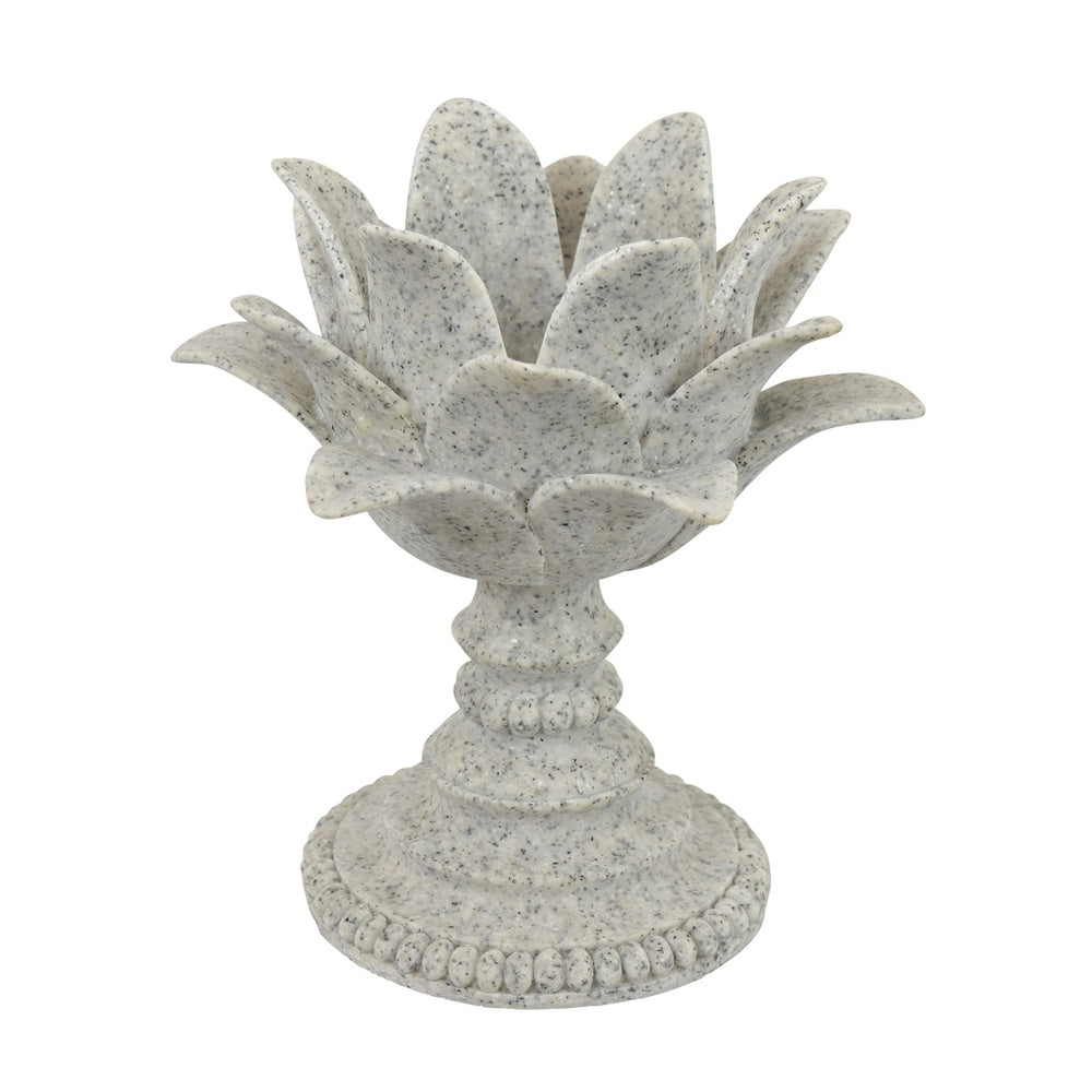Tabletop Décor Candle Holder, Lotus Leaf Sculptural, Speckled Gray, 10 Inch-BM353544