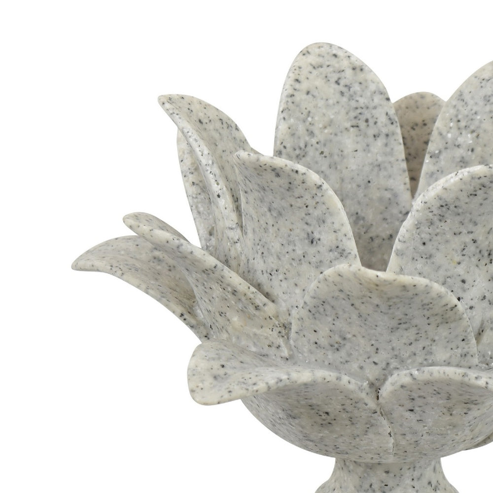 Tabletop Décor Candle Holder, Lotus Leaf Sculptural, Speckled Gray, 10 Inch-BM353544
