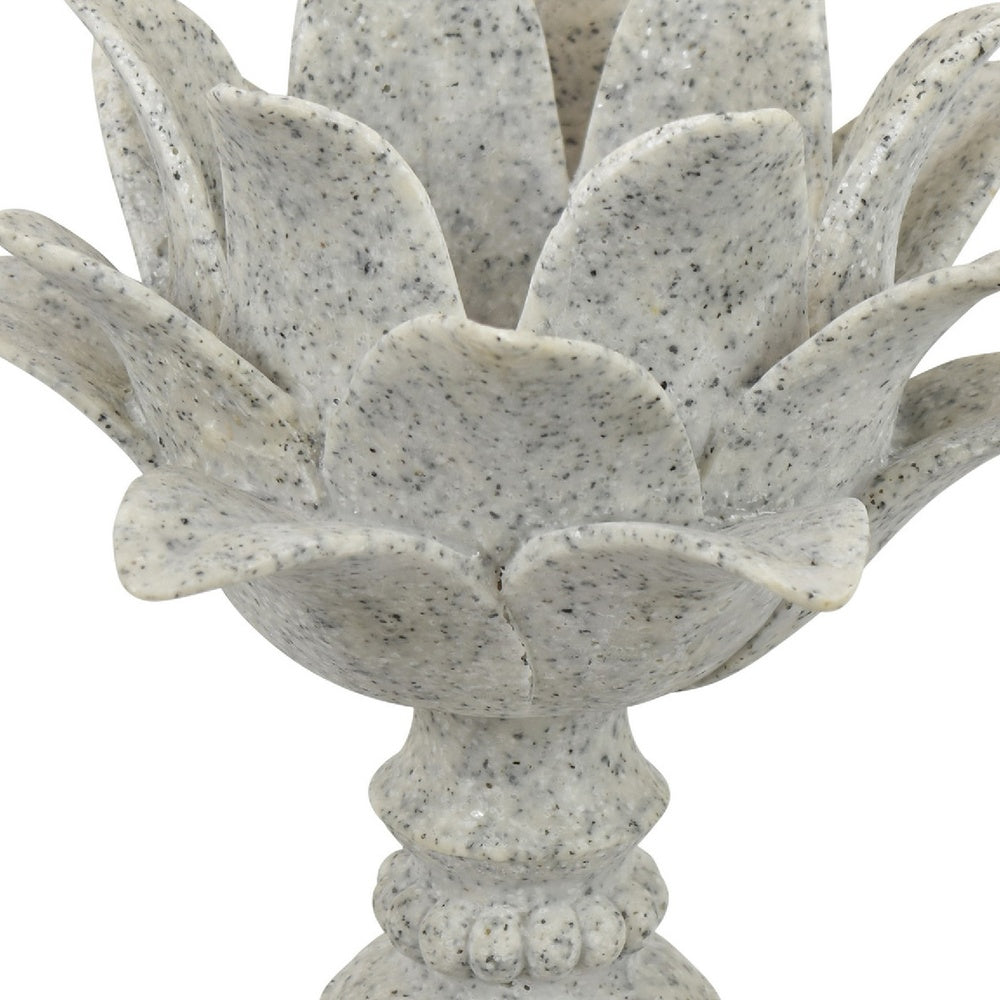 Tabletop Décor Candle Holder, Lotus Leaf Sculptural, Speckled Gray, 10 Inch-BM353544