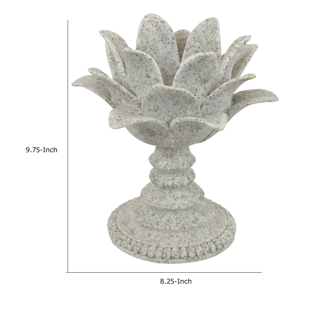 Tabletop Décor Candle Holder, Lotus Leaf Sculptural, Speckled Gray, 10 Inch-BM353544