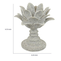 Tabletop Décor Candle Holder, Lotus Leaf Sculptural, Speckled Gray, 10 Inch-BM353544