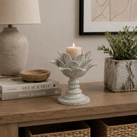 Tabletop Décor Candle Holder, Lotus Leaf Sculptural, Speckled Gray, 10 Inch-BM353544