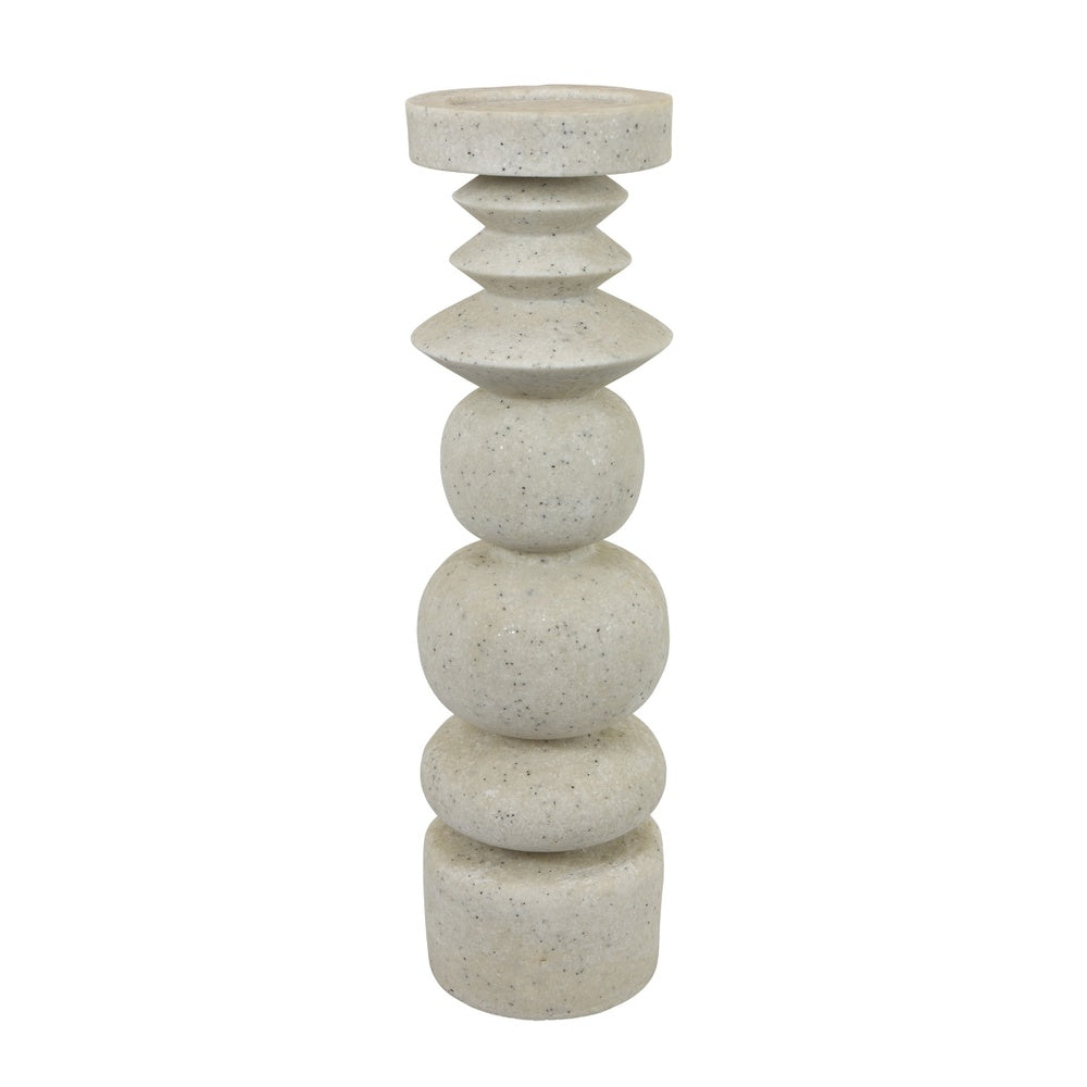 Josi Tabletop Décor Candle Holder, Sculpted Turned White Resin, 18 Inch -BM353545
