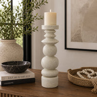 Josi Tabletop Décor Candle Holder, Sculpted Turned White Resin, 18 Inch -BM353545