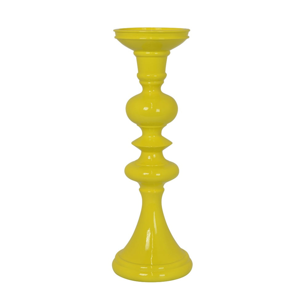 Meo Tabletop Décor Candle Holder, Sculpted Turned Yellow Resin, 18 Inch-BM353546