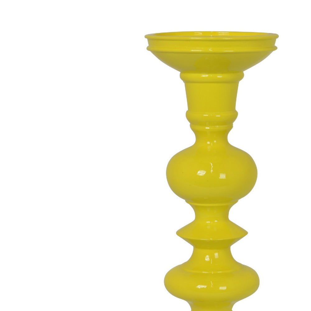 Meo Tabletop Décor Candle Holder, Sculpted Turned Yellow Resin, 18 Inch-BM353546