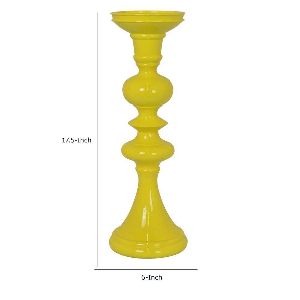 Meo Tabletop Décor Candle Holder, Sculpted Turned Yellow Resin, 18 Inch-BM353546