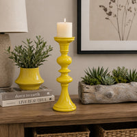 Meo Tabletop Décor Candle Holder, Sculpted Turned Yellow Resin, 18 Inch-BM353546