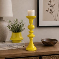 Meo Tabletop Décor Candle Holder, Sculpted Turned Yellow Resin, 18 Inch-BM353546