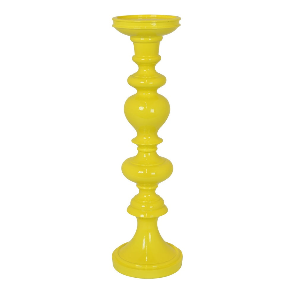 Meo Tabletop Décor Candle Holder, Sculpted Turned Yellow Resin, 20 Inch-BM353547