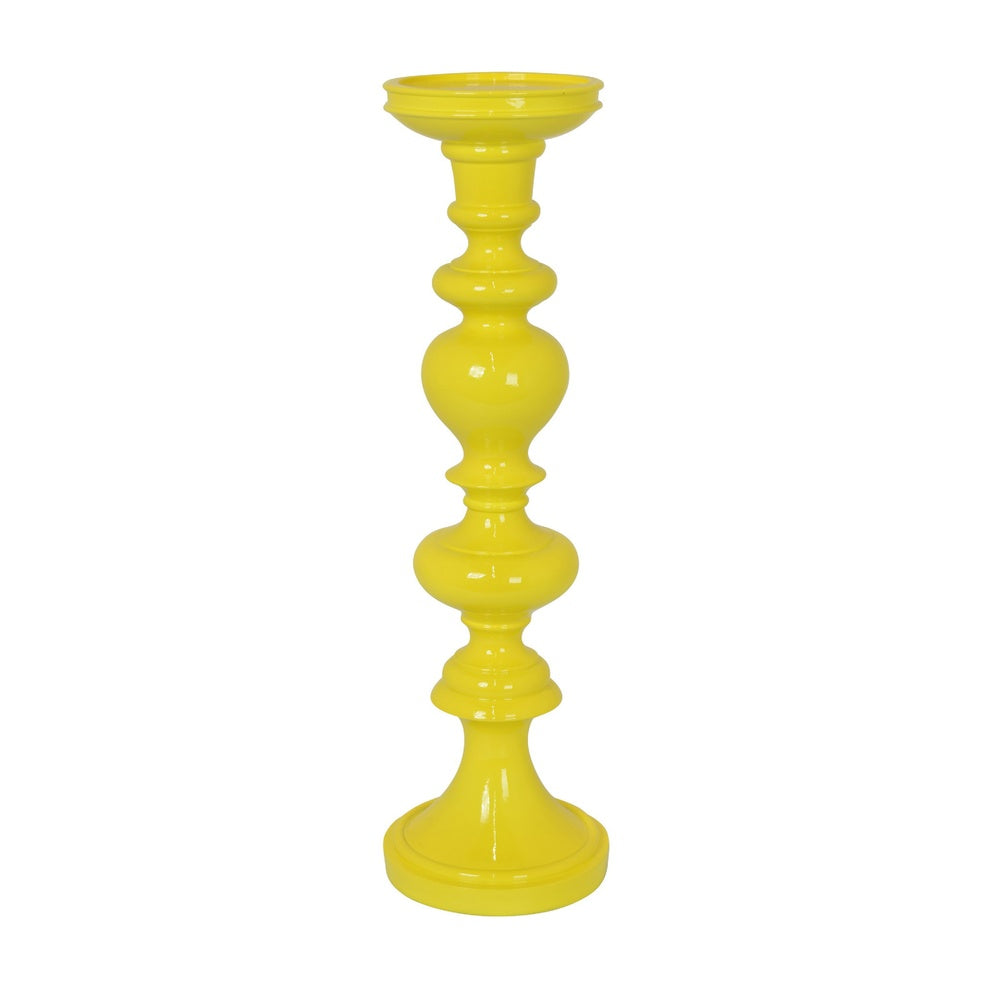 Meo Tabletop Décor Candle Holder, Sculpted Turned Yellow Resin, 20 Inch-BM353547