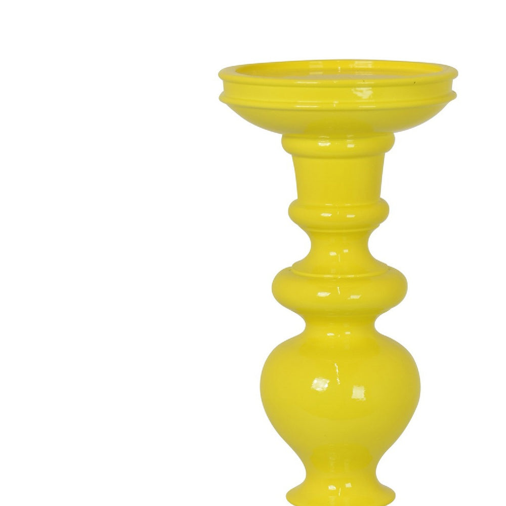 Meo Tabletop Décor Candle Holder, Sculpted Turned Yellow Resin, 20 Inch-BM353547