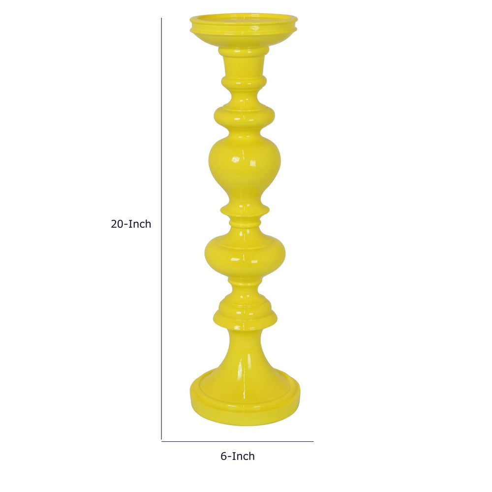Meo Tabletop Décor Candle Holder, Sculpted Turned Yellow Resin, 20 Inch-BM353547