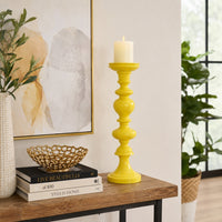 Meo Tabletop Décor Candle Holder, Sculpted Turned Yellow Resin, 20 Inch-BM353547
