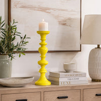 Meo Tabletop Décor Candle Holder, Sculpted Turned Yellow Resin, 20 Inch-BM353547