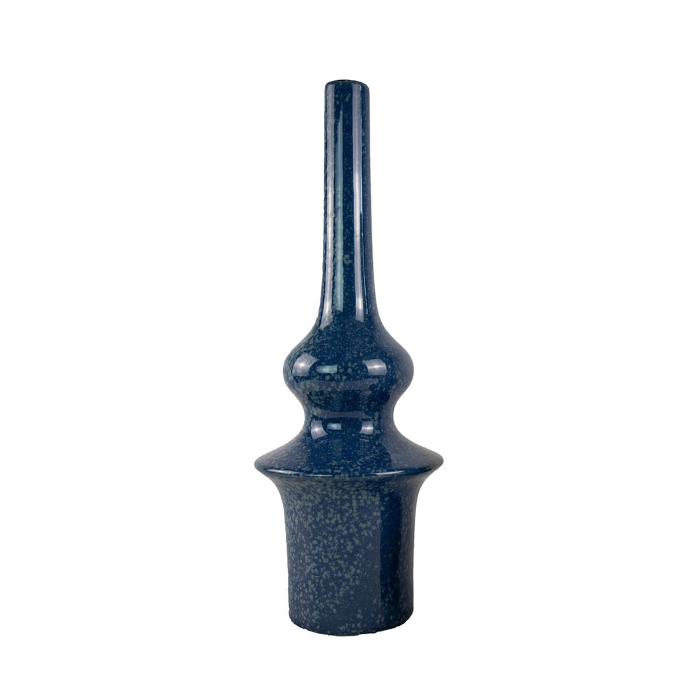 Fea Decorative Flower Vase, Narrow Mouth, Turned Blue Ceramic, 21 Inch-BM353548