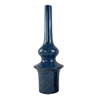 Fea Decorative Flower Vase, Narrow Mouth, Turned Blue Ceramic, 21 Inch-BM353548