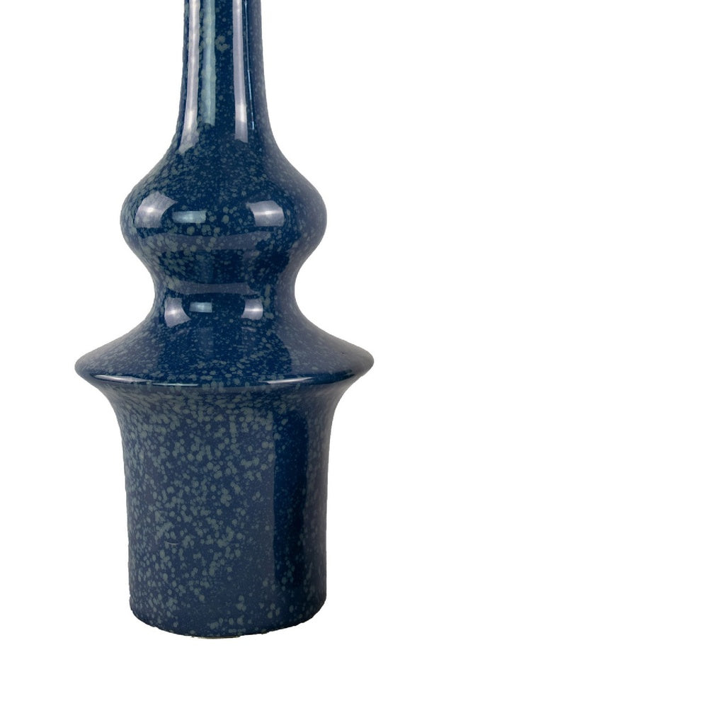 Fea Decorative Flower Vase, Narrow Mouth, Turned Blue Ceramic, 21 Inch-BM353548