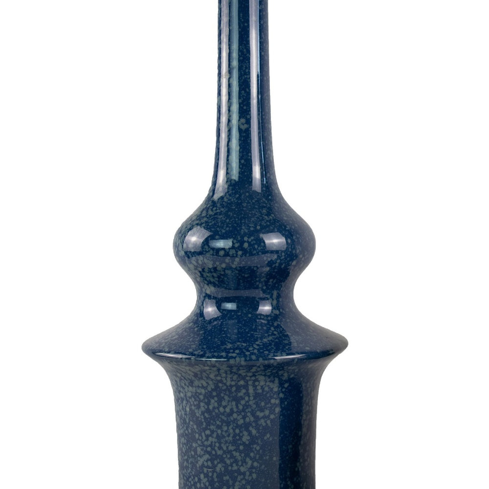 Fea Decorative Flower Vase, Narrow Mouth, Turned Blue Ceramic, 21 Inch-BM353548