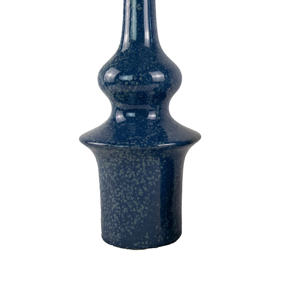 Fea Decorative Flower Vase, Narrow Mouth, Turned Blue Ceramic, 21 Inch-BM353548