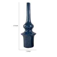 Fea Decorative Flower Vase, Narrow Mouth, Turned Blue Ceramic, 21 Inch-BM353548